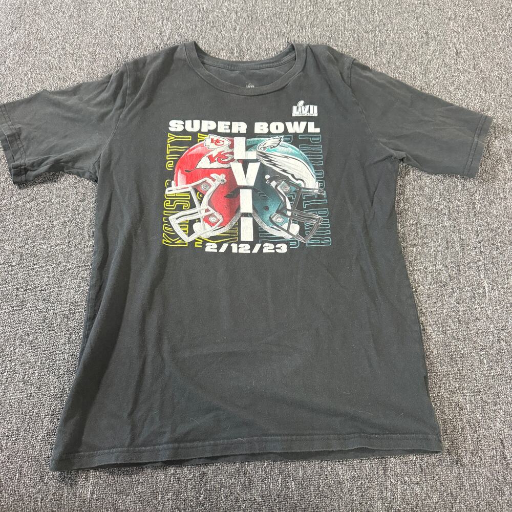 Vintage Y2k Kansas City Chiefs Eagles Super Bowl Lvii Black Graphic Tee XL